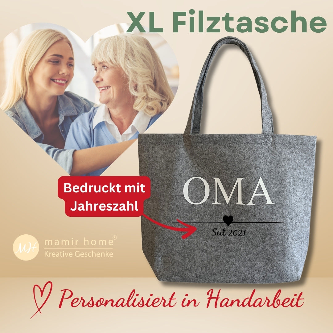 XL Filztasche mit OMA-Aufdruck und Herz – liebevoll personalisiert für deine Oma.

