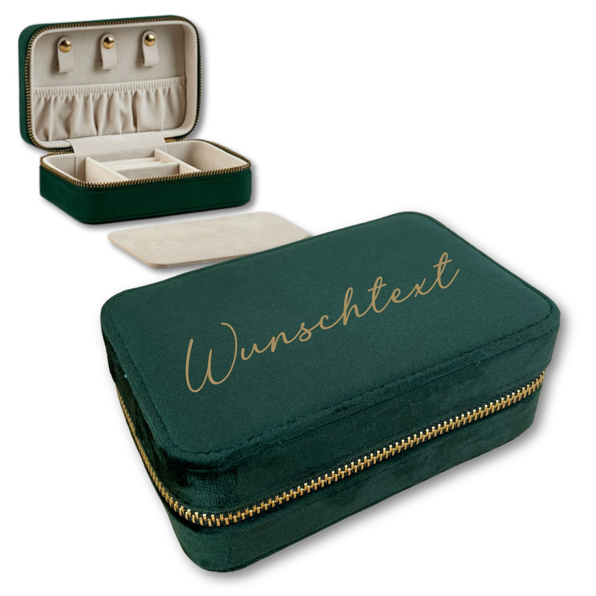 Personalisierte Schmuckbox aus Samt in Smaragdgrün - perfektes Geschenk für Frauen