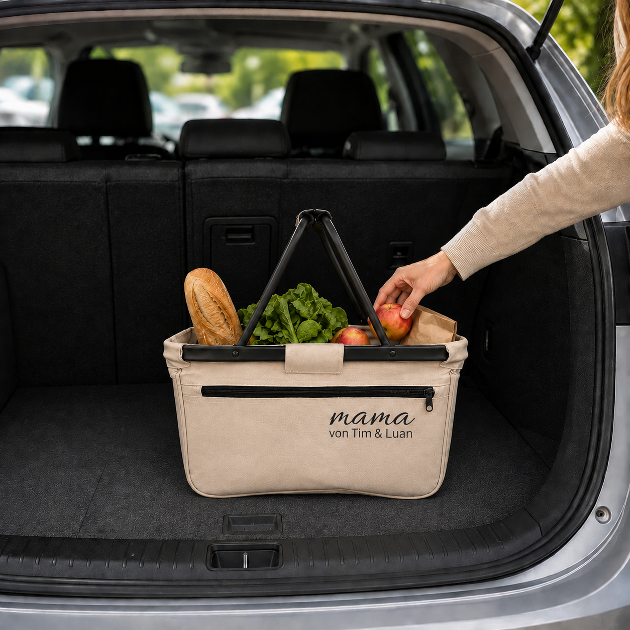 Personalisierter Einkaufskorb für Mama mit Kindernamen – Beige