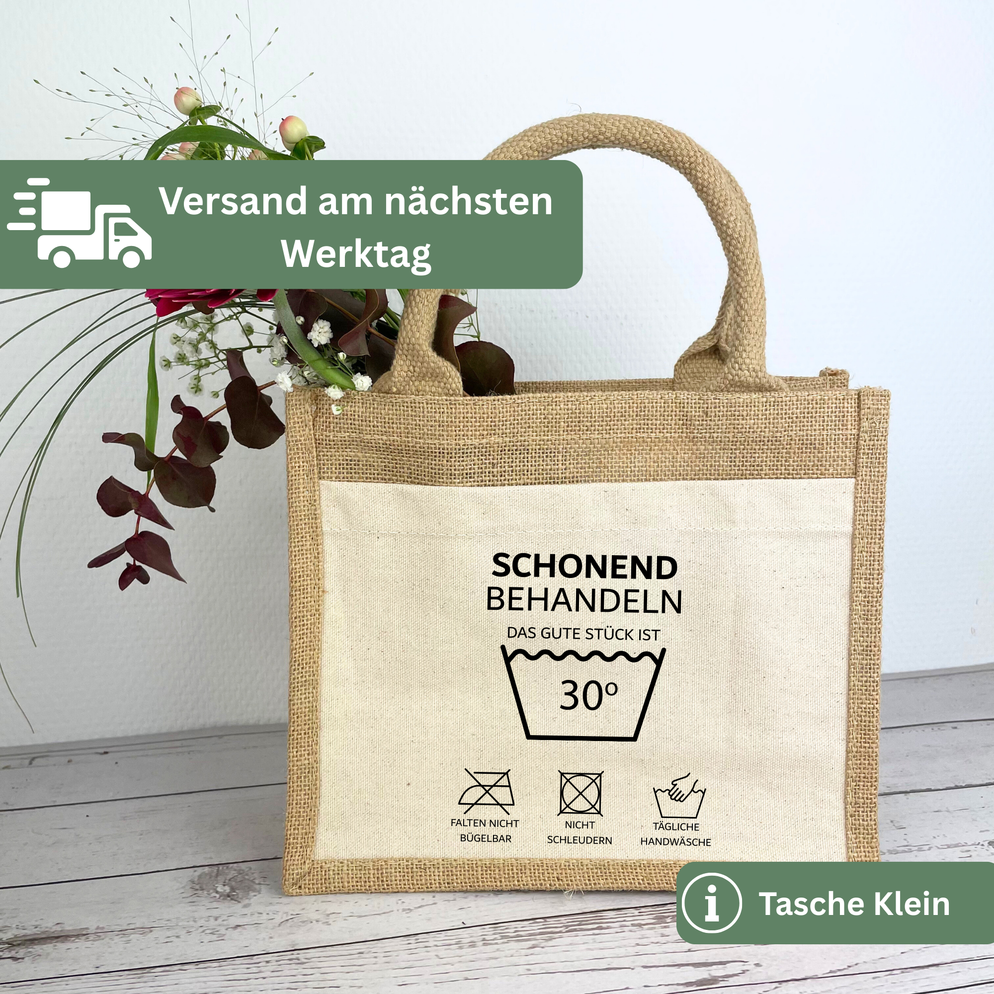 Personalisierte Jutetasche zum Geburtstag „Schonend behandeln“ – Lustiges Geburtstagsgeschenk mit Wunschzahl