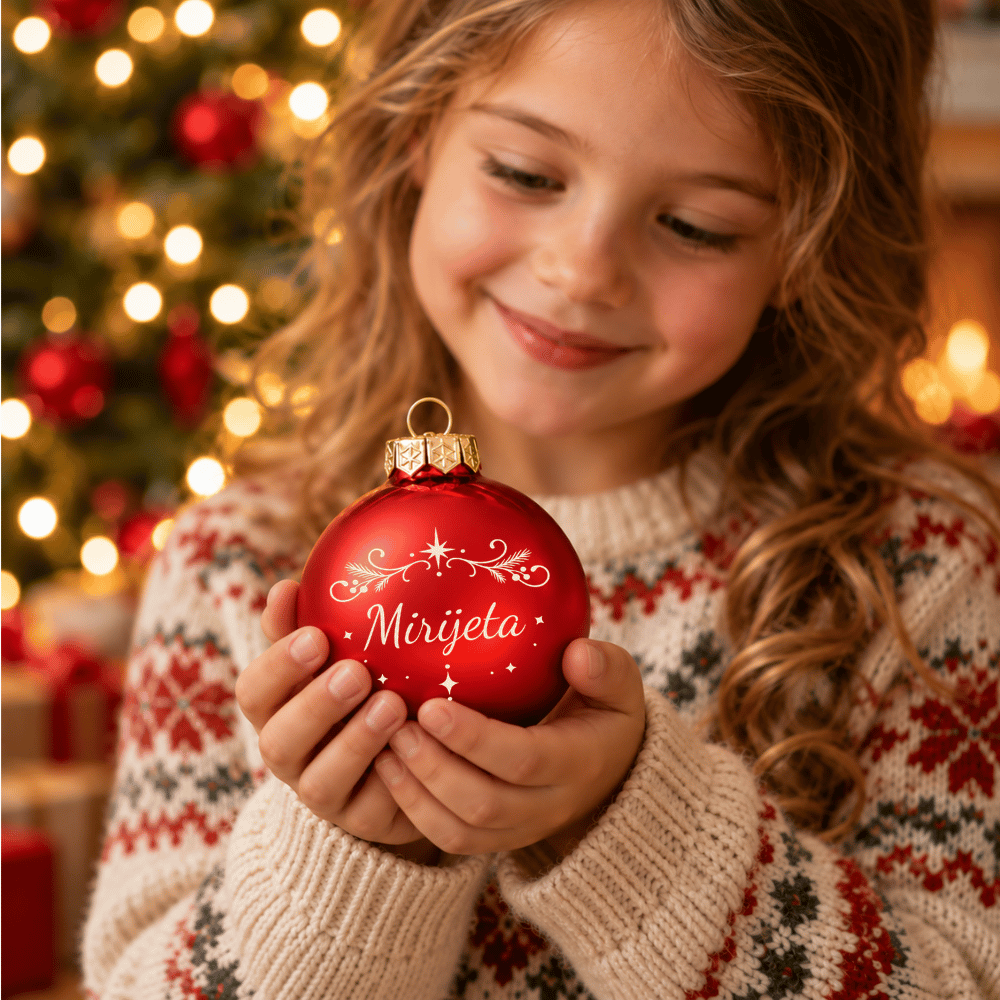 Weihnachtskugel personalisiert aus Glas mit Namen – Zweige & Sterne