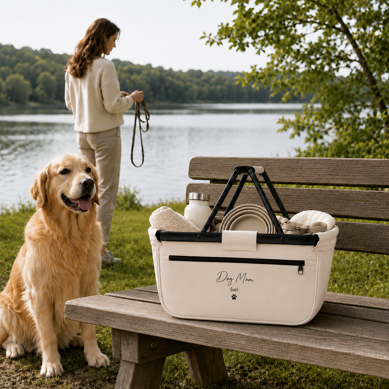 Geschenk für Hundebesitzer | Einkaufskorb personalisiert „Dog Mom“ mit Hundenamen