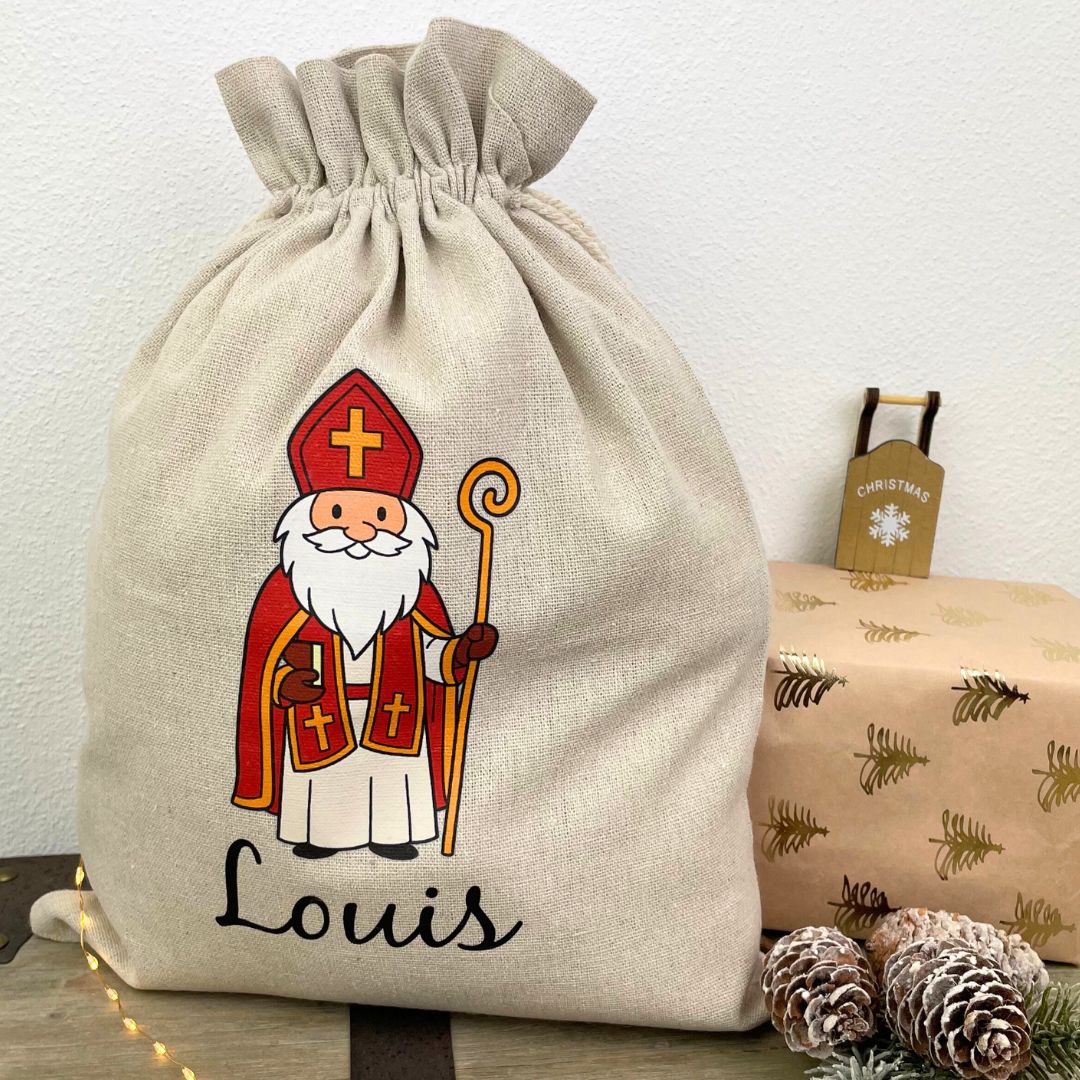 Personalisierter Nikolaussack aus Leinen | Nikolausgeschenk für Kinder | Nikolaussäckchen personalisiert mit Namen