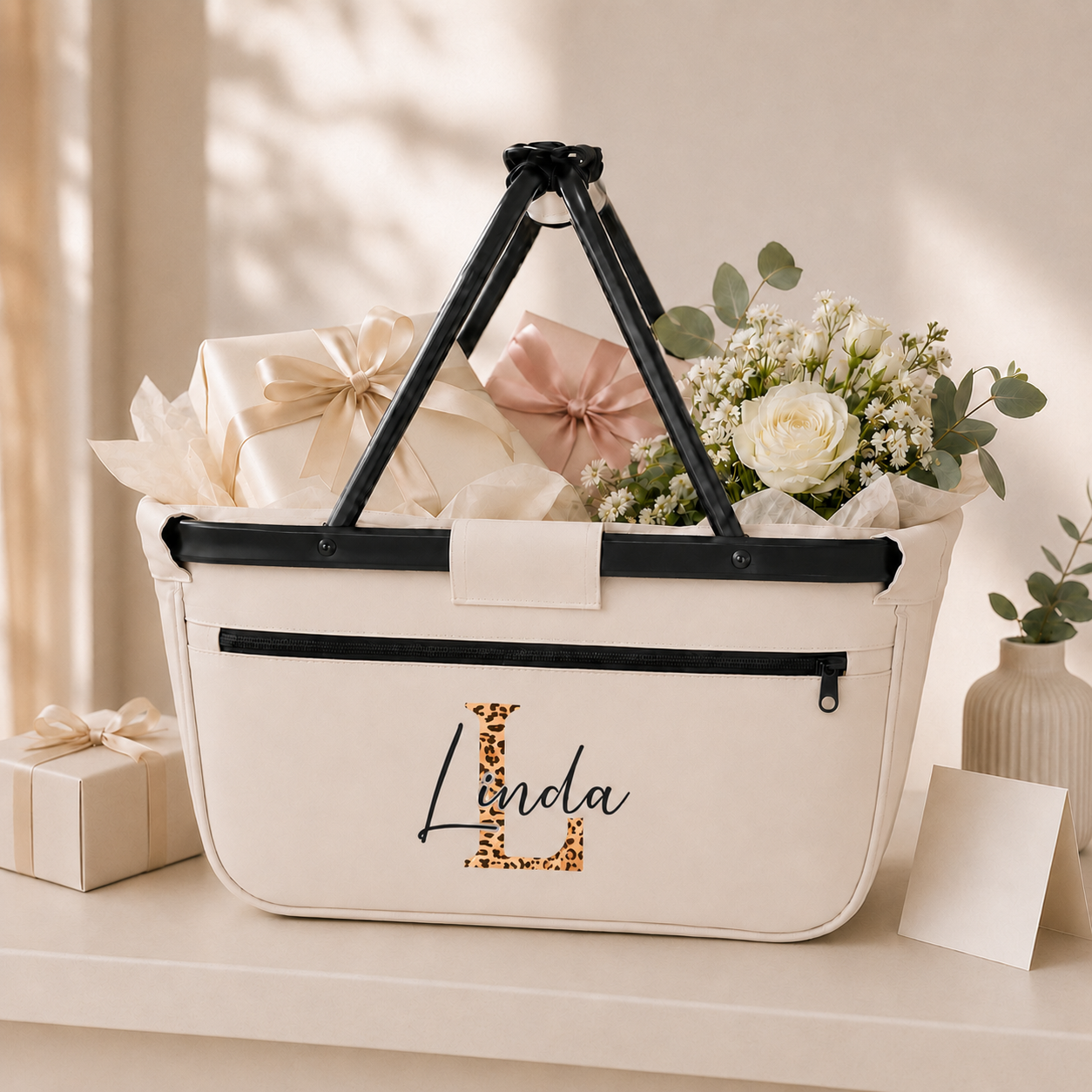 Personalisierter Einkaufskorb mit Initial & Name - personalisiertes Geschenk für Frauen