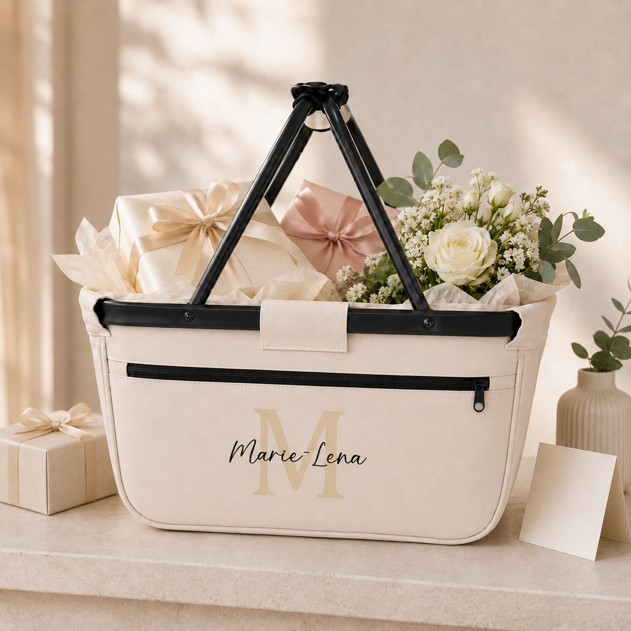 Personalisierter Einkaufskorb mit Initial & Name - personalisiertes Geschenk für Frauen