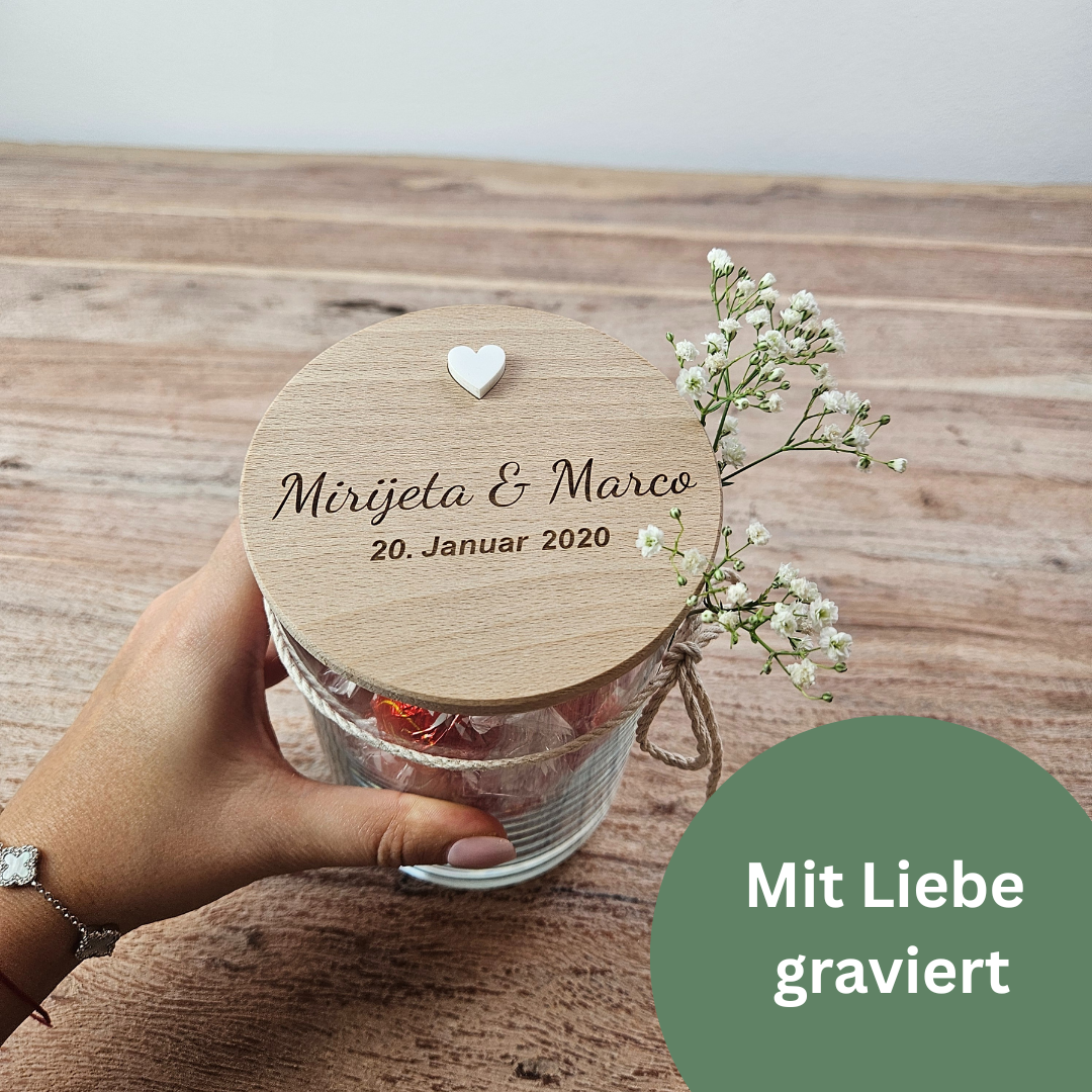 Personalisiertes Hochzeitsgeschenk – Geldgeschenk Hochzeit für das Brautpaar aus Glas mit Gravur | 3 Größen