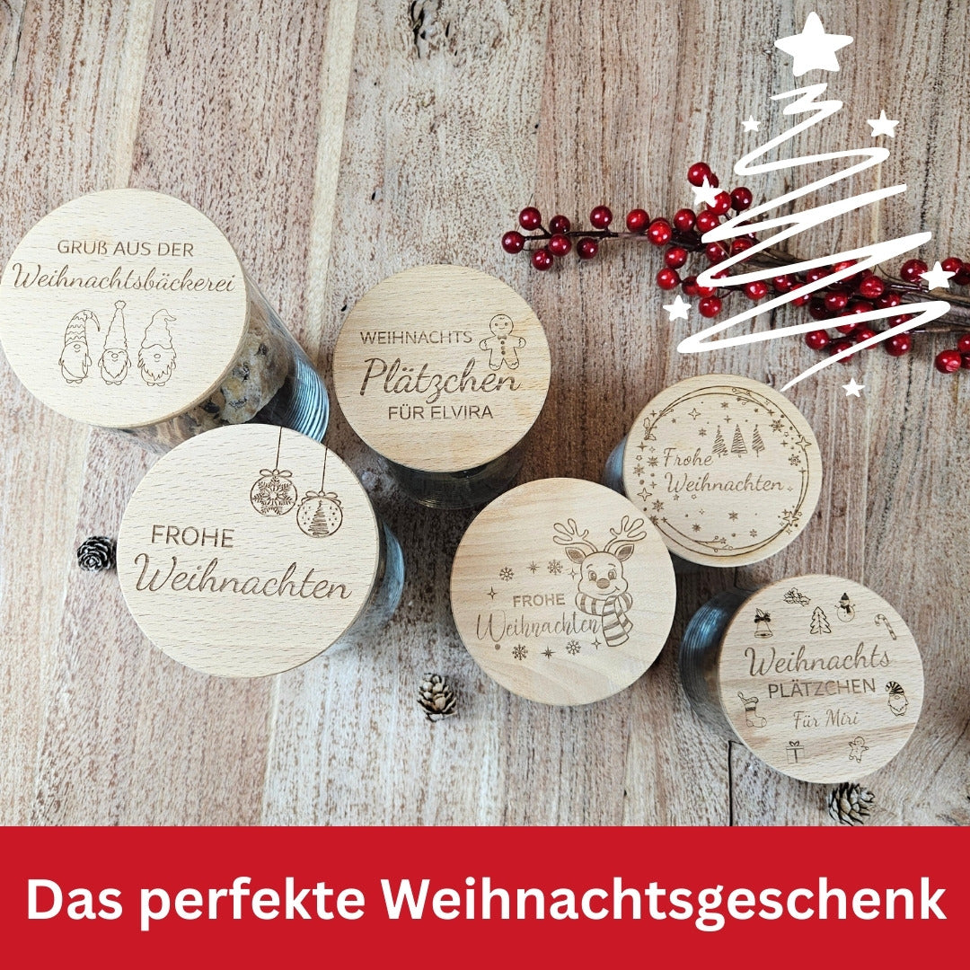 Verschiedene Plätzchendosen Weihnachten mit Gravur und Namen – personalisierte Weihnachtsgeschenke
