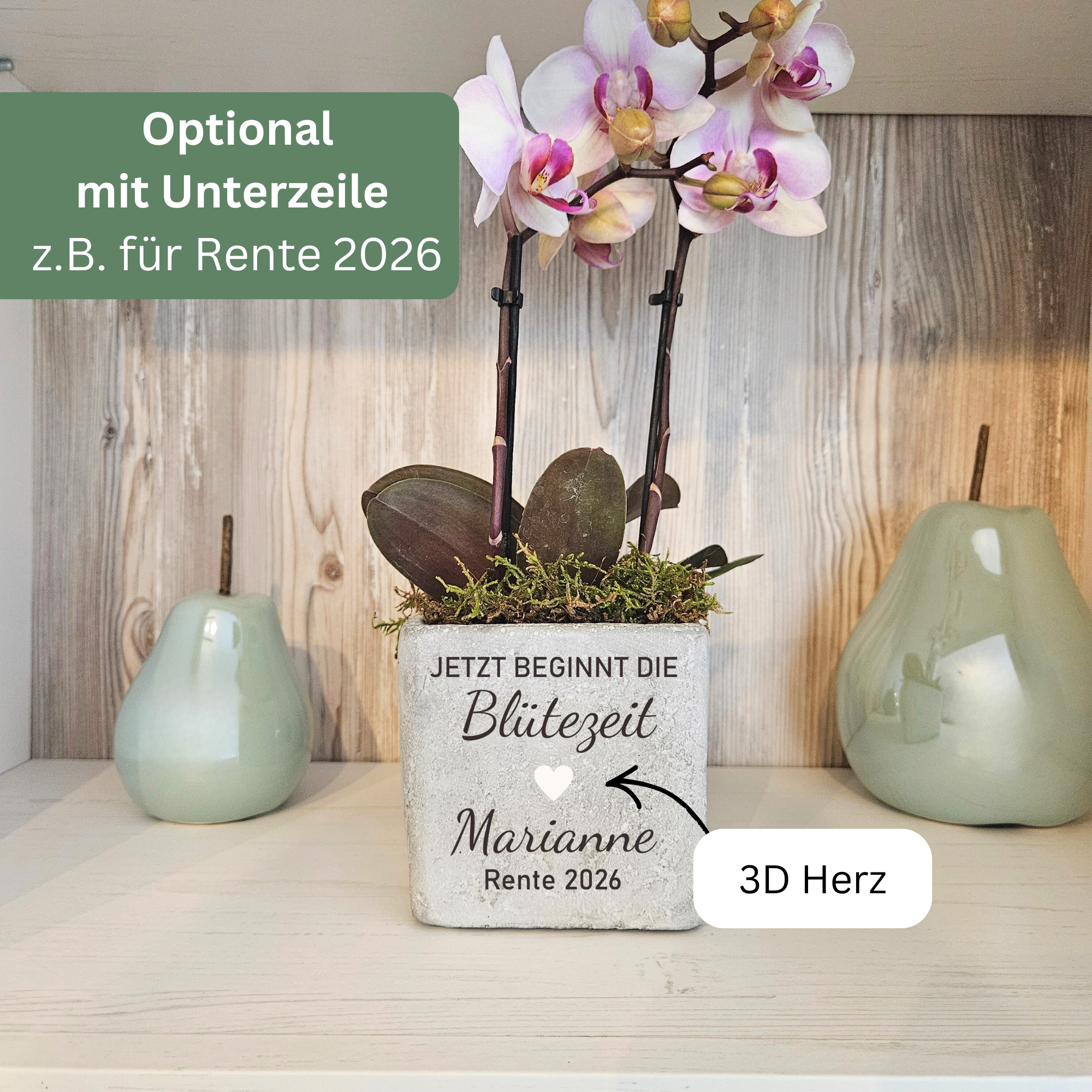 Personalisiertes Abschiedsgeschenk zur Rente – Blumentopf „Jetzt beginnt die Blütezeit“ mit Namen & Wunschtext