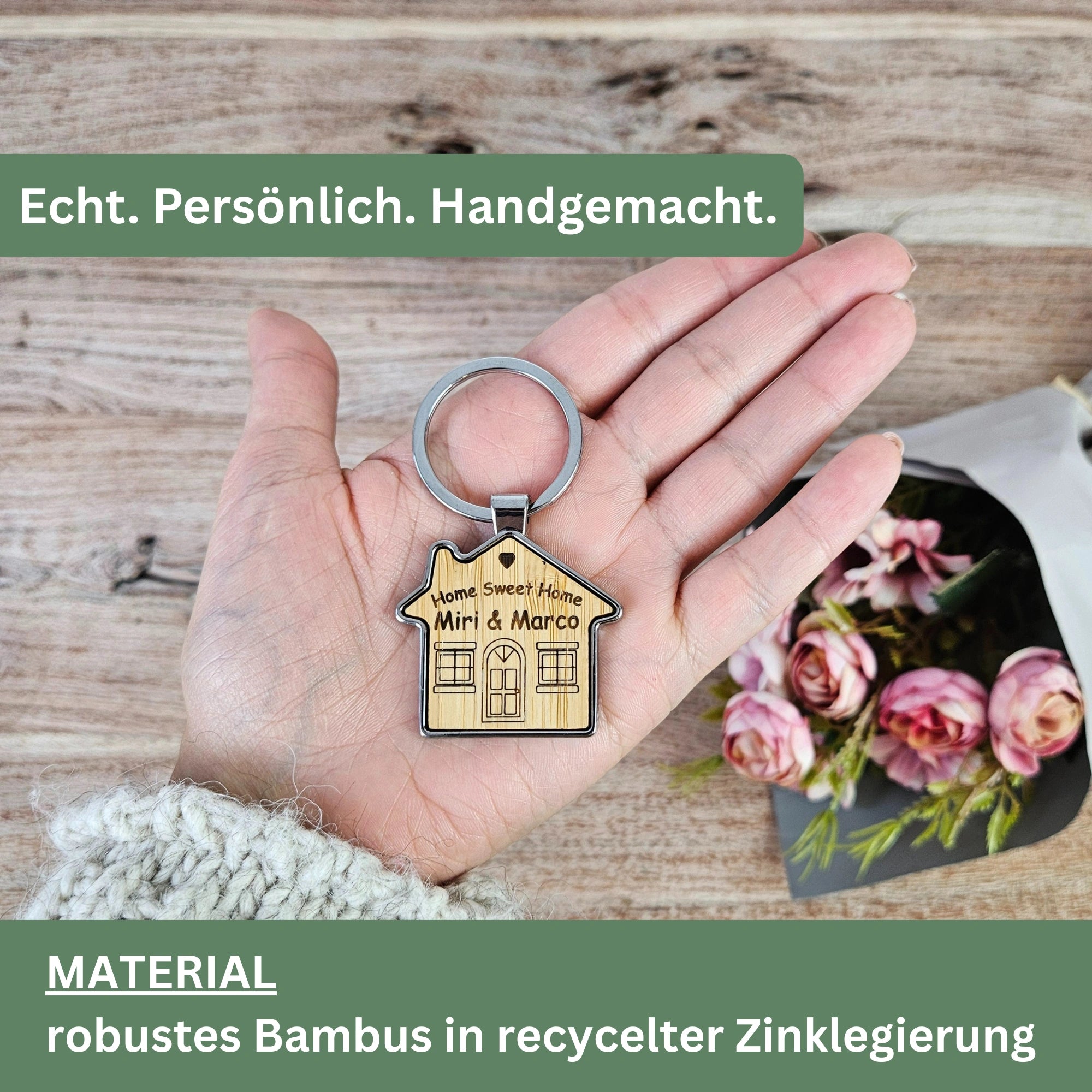 Personalisierter Schlüsselanhänger Haus aus Holz für neuen Hausschlüssel