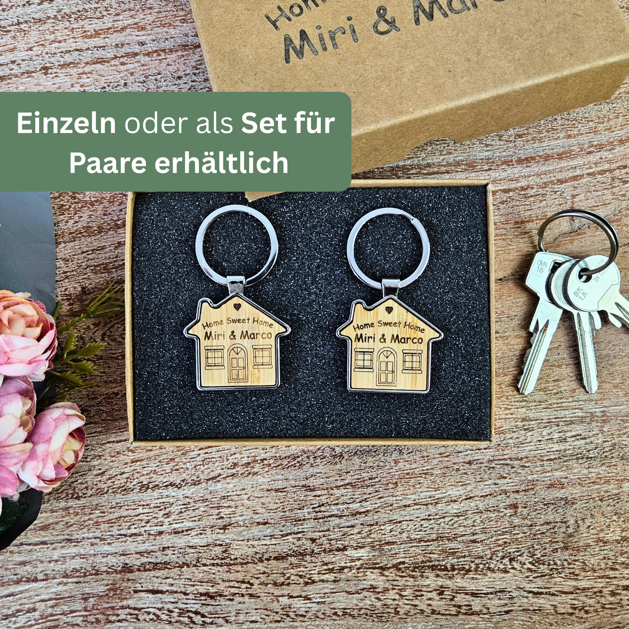 Schlüsselanhänger für Paare personalisiert mit Namen zum gemeinsamen Zuhause