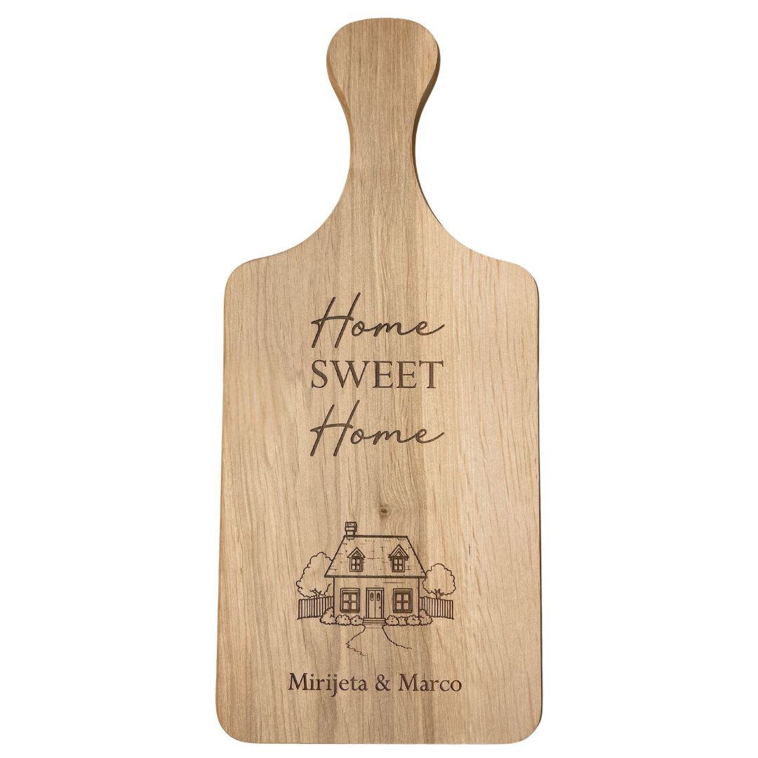 Personalisiertes Schneidebrett aus Holz mit Gravur Home Sweet Home – liebevolles Geschenk zum Einzug oder Richtfest