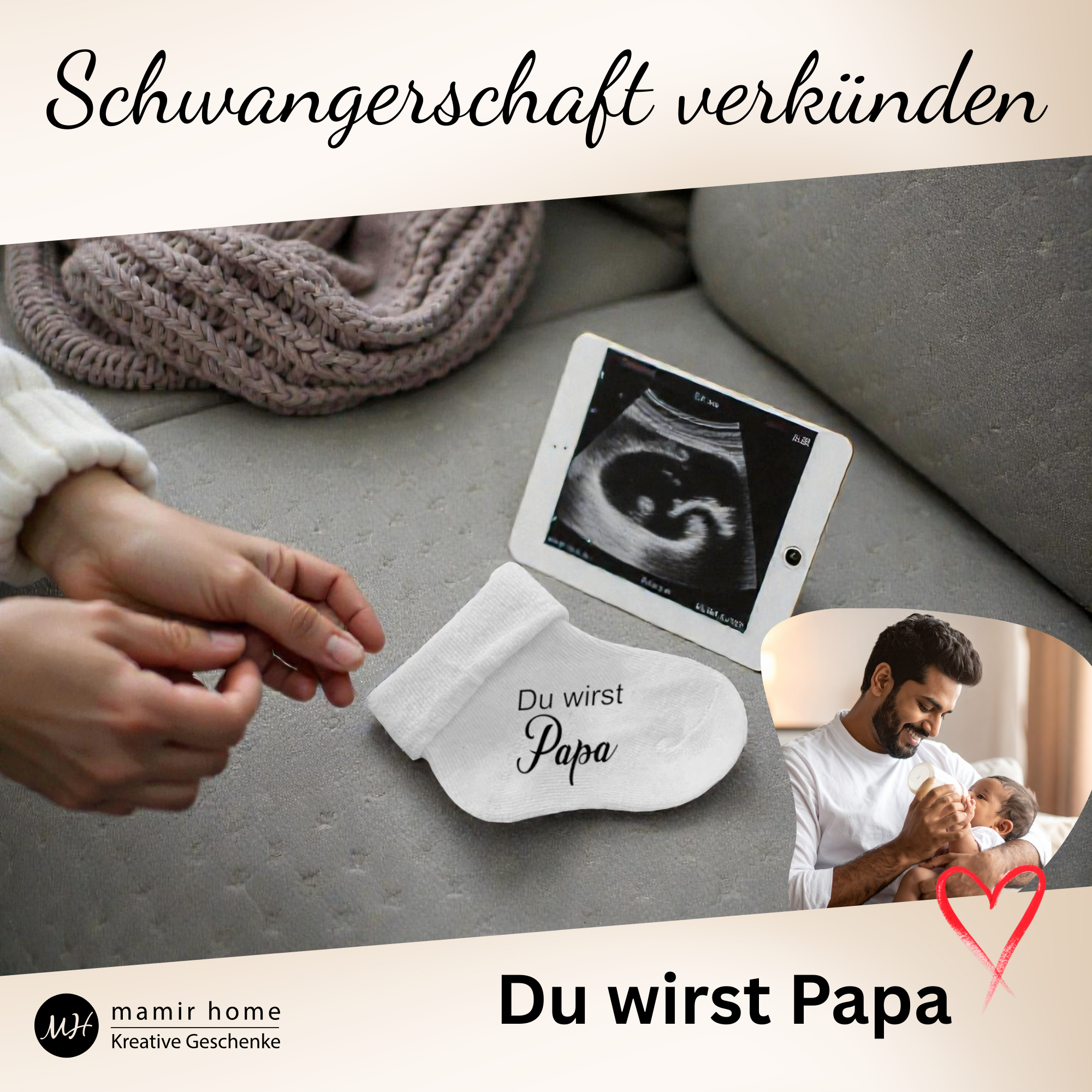 Geschenkidee zur Schwangerschaft: Babysocken mit Aufdruck für Oma, Opa und Papa

