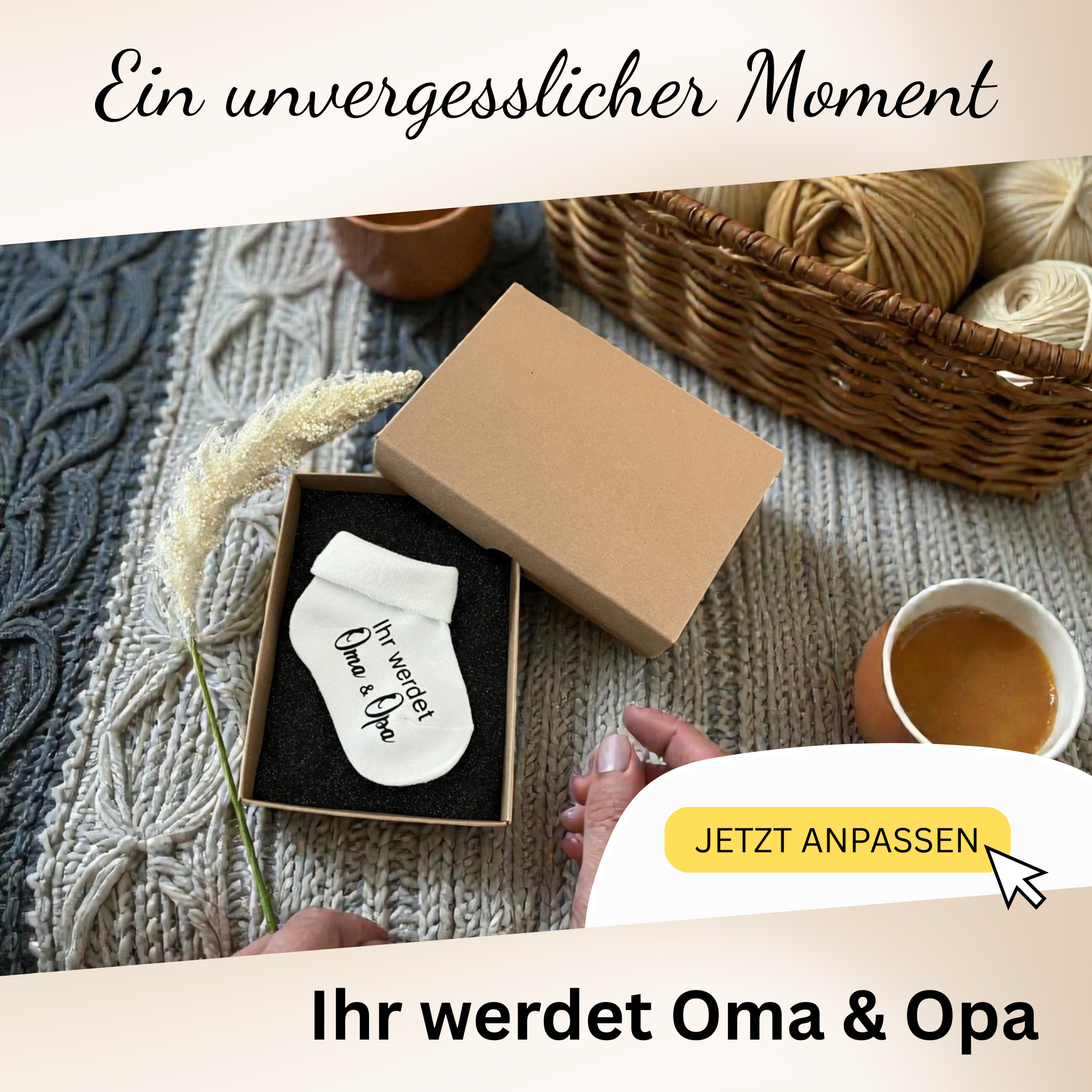 Babysocken zur Schwangerschaftsverkündung mit Aufdruck für Oma & Opa
