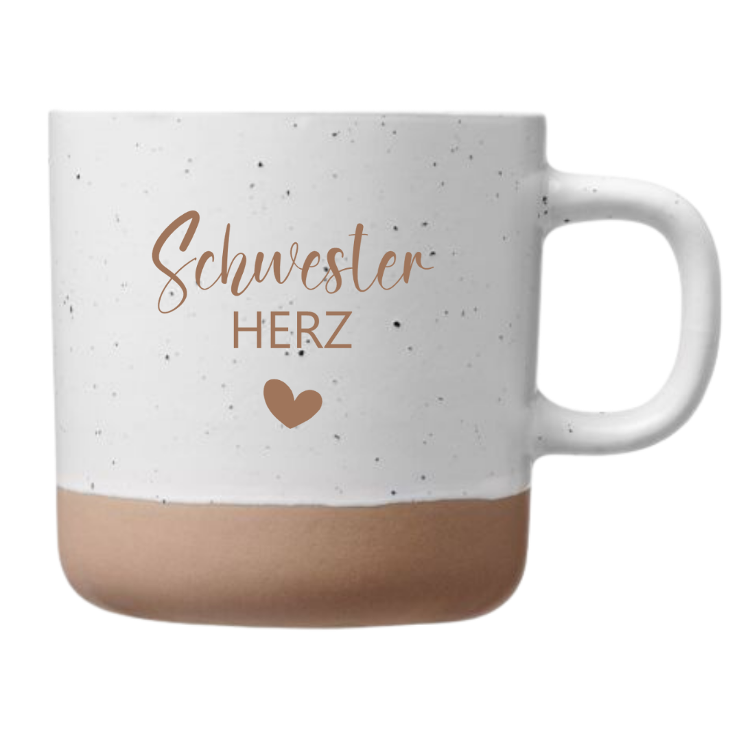 Steingut Tasse „Schwesterherz“ – liebevolles Geschenk für deine Schwester | Lieblingsschwester |
