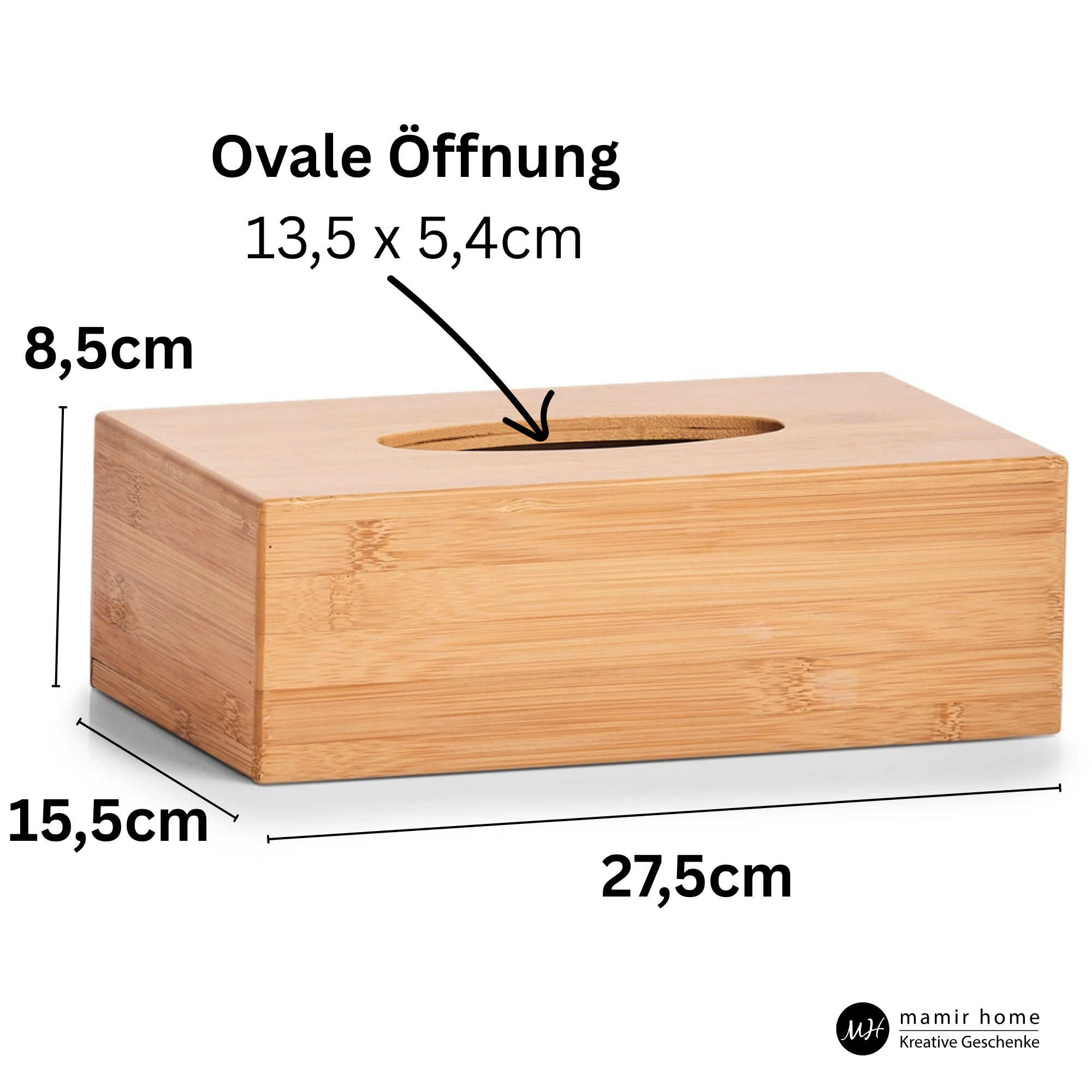 Taschentuchbox personalisiert aus Bambus – „WUNSCHTEXT mit Herz“ | Danke Geschenk & Abschiedsgeschenk