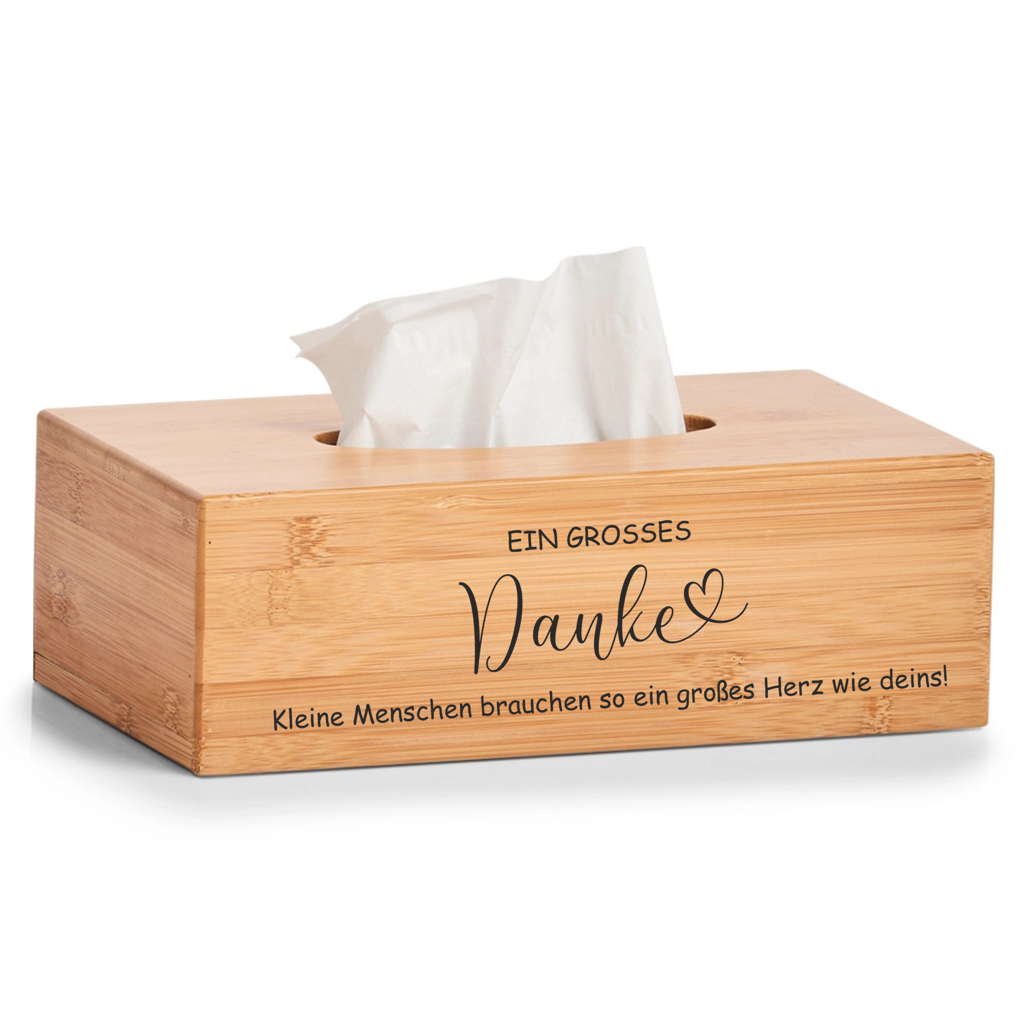 Taschentuchbox personalisiert aus Bambus mit Gravur „Ein großes Danke“ als Abschiedsgeschenk Erzieherin