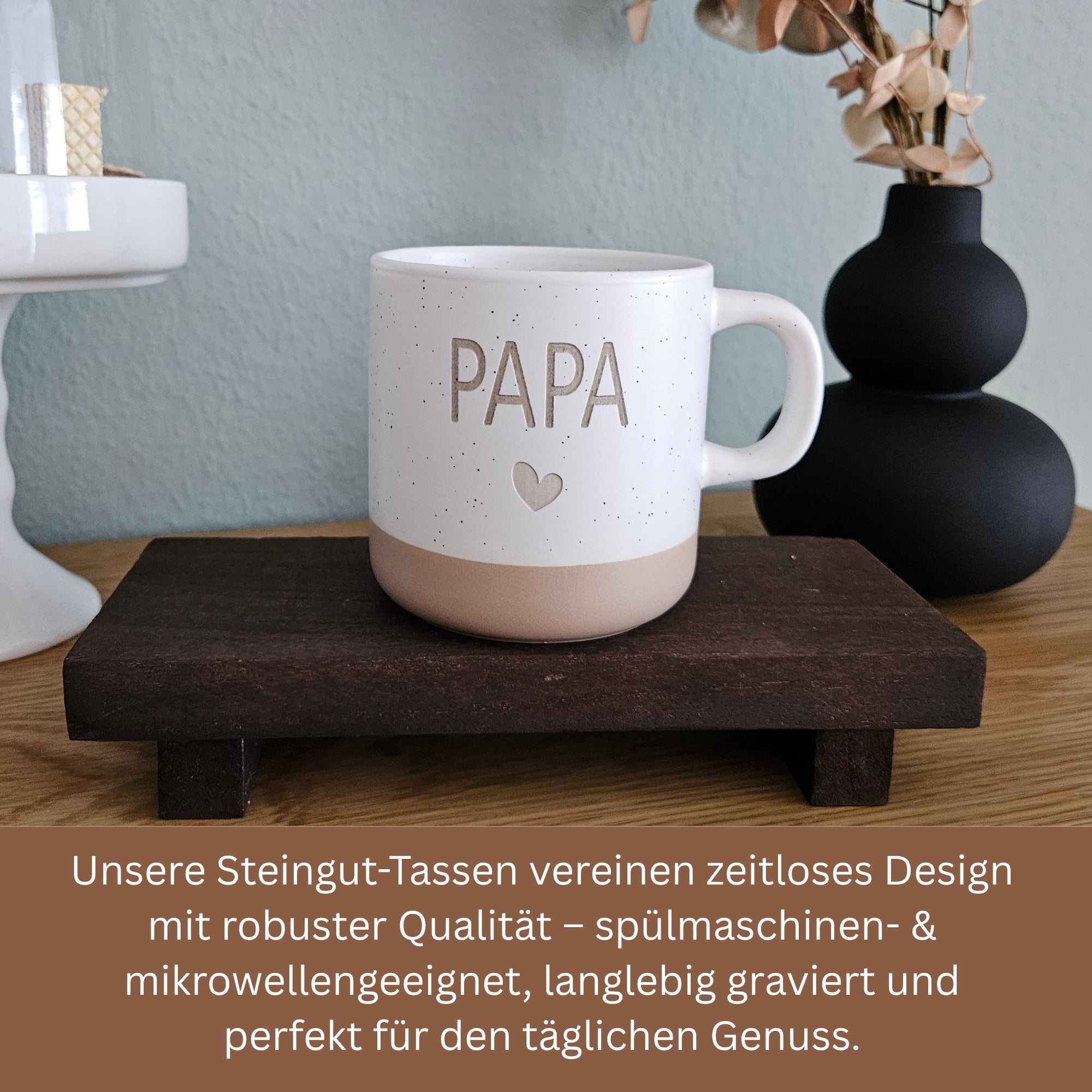 PAPA Tasse aus Steingut mit Herzgravur, langlebig und perfekt für den täglichen Genuss