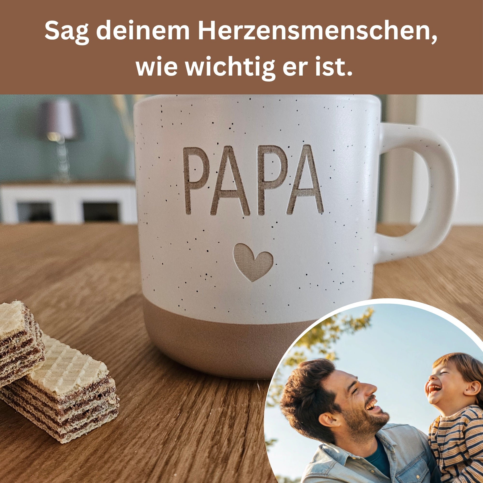 Personalisierte Steingut Tasse PAPA mit Herz, Geschenkidee für Herzensmenschen