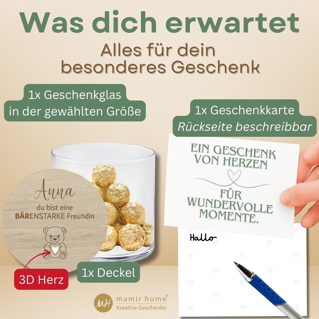 Gefülltes Vorratsglas mit Gravur für Freundin – mit Gummibärchen