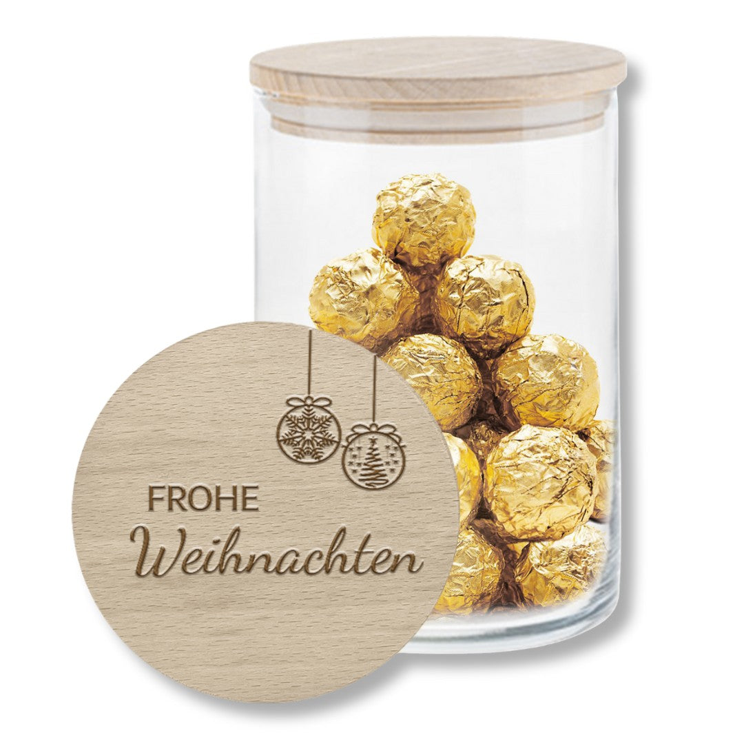 Vorratsglas Weihnachten mit Gravur „Frohe Weihnachten“ und Weihnachtskugel-Design