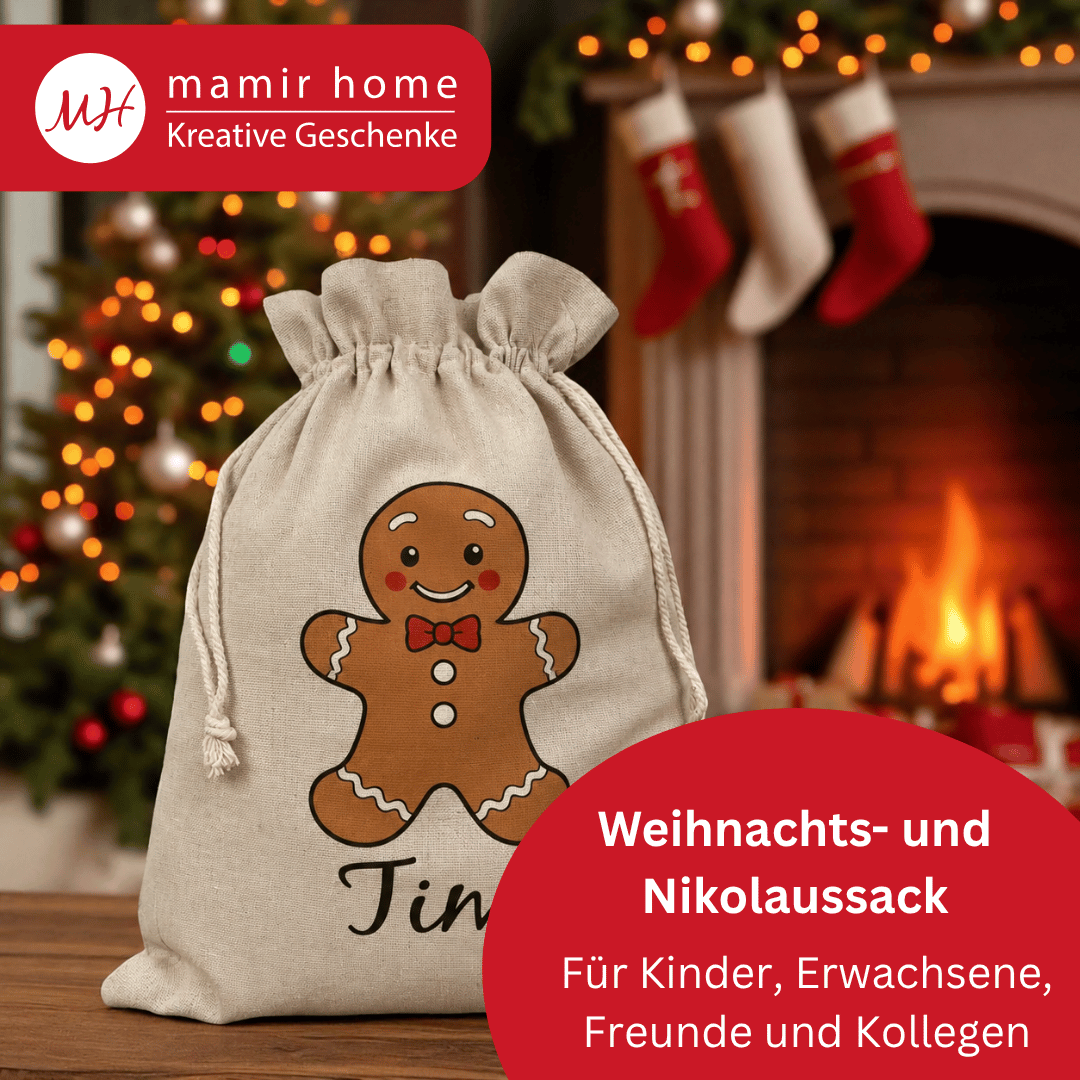 Nikolaussack mit Namen – LEBKUCHENMANN - Weihnachtssack personalisiert