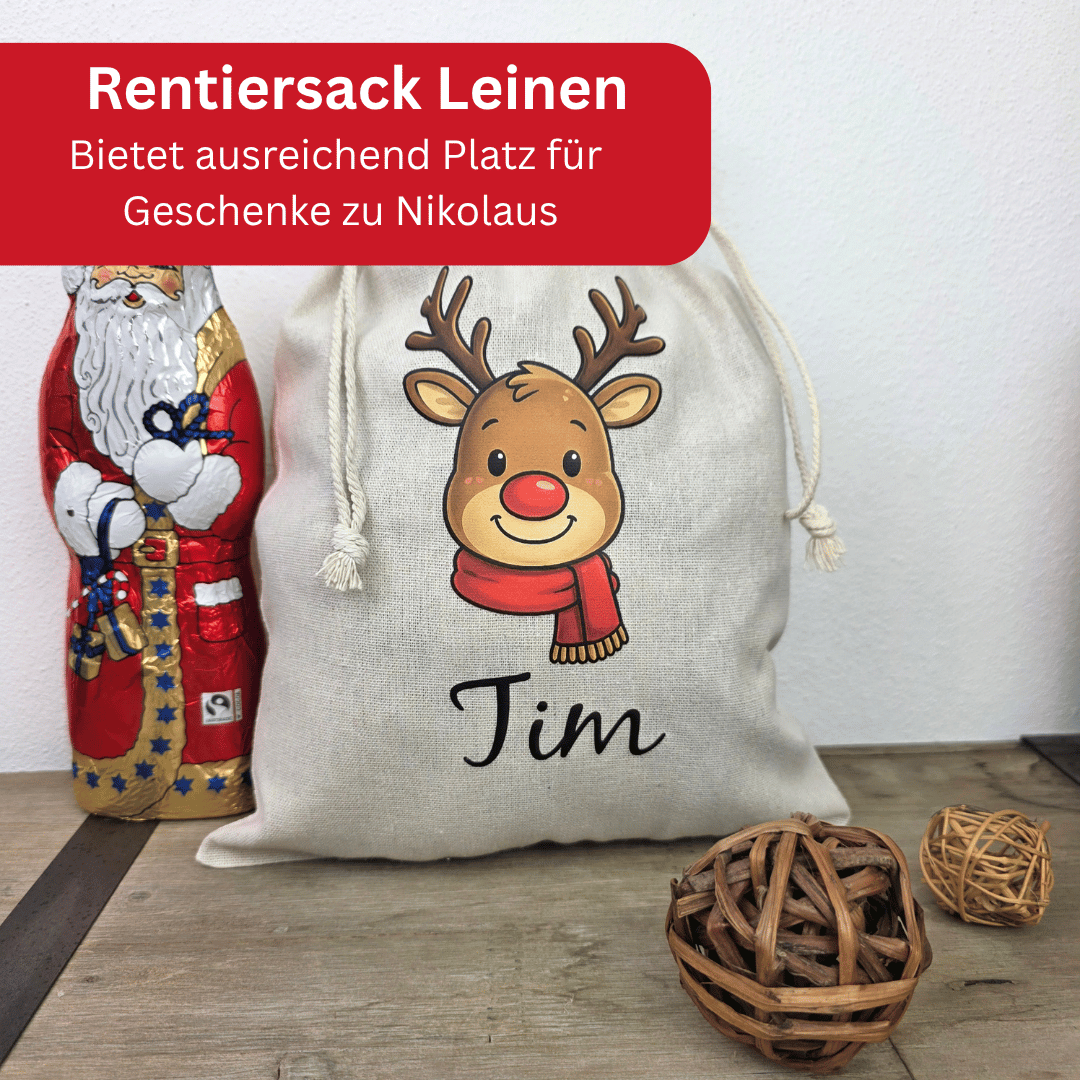 Weihnachtssack mit Namen – RENTIER - Nikolaussack personalisiert