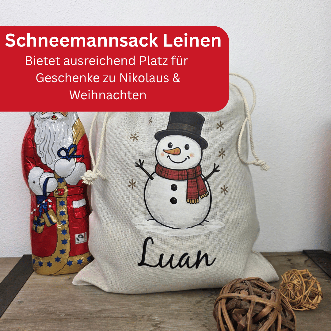 Nikolaussack personalisiert mit Namen – Schneemann Weihnachtssack
