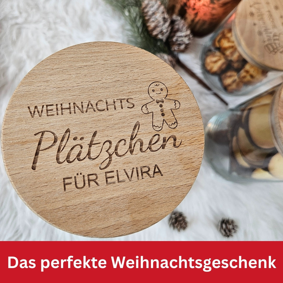 Weihnachtsgeschenk Glasdose mit Gravur Weihnachtsplätzchen, personalisierte Keksdose für Freundin oder Kollegin