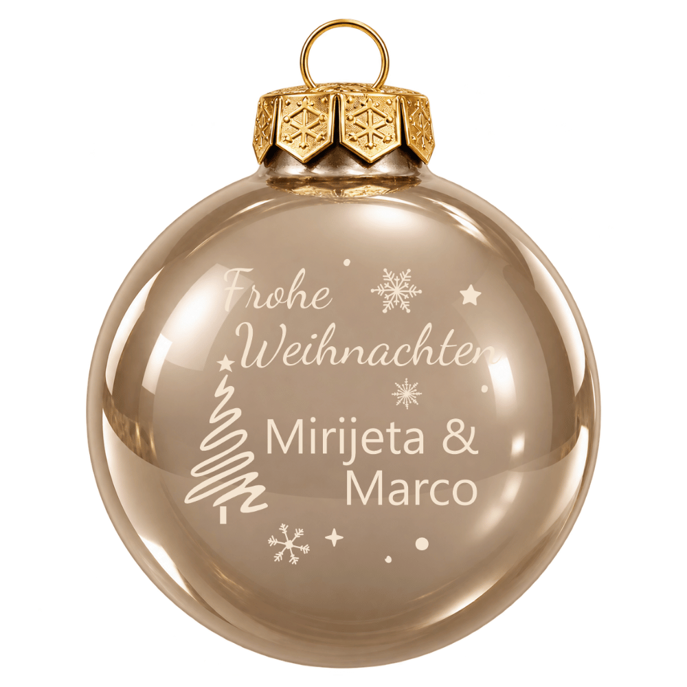 Weihnachtskugel personalisiert aus Glas – Frohe Weihnachten mit 1 oder 2 Namen
