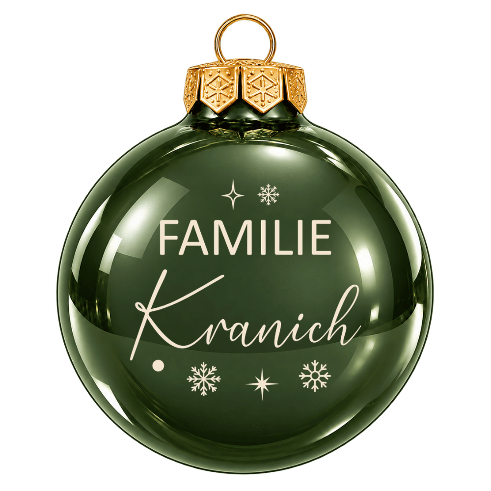 Weihnachtskugel personalisiert mit Familiennamen aus Glas