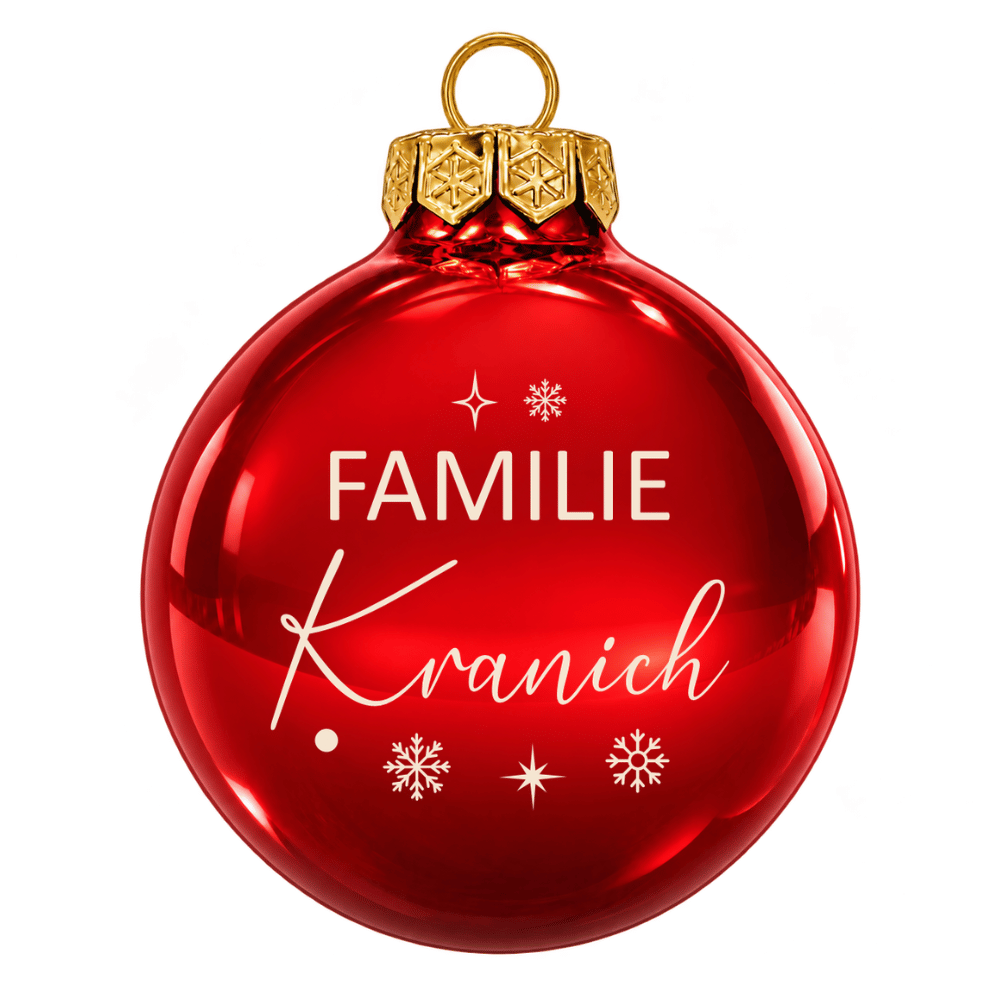 Weihnachtskugel personalisiert mit Familiennamen aus Glas