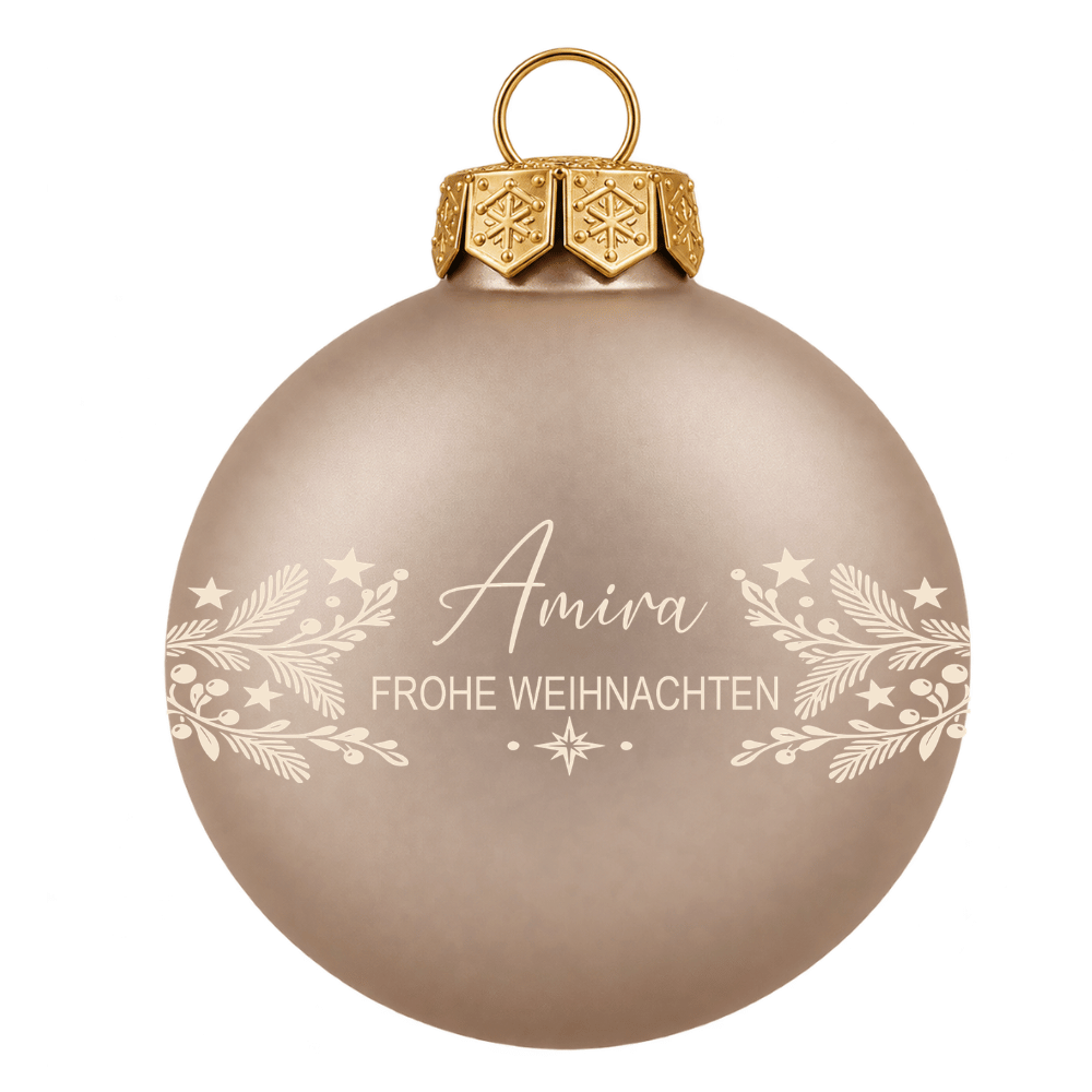 Weihnachtskugel personalisiert aus Glas – Name & rundes Zweigmotiv