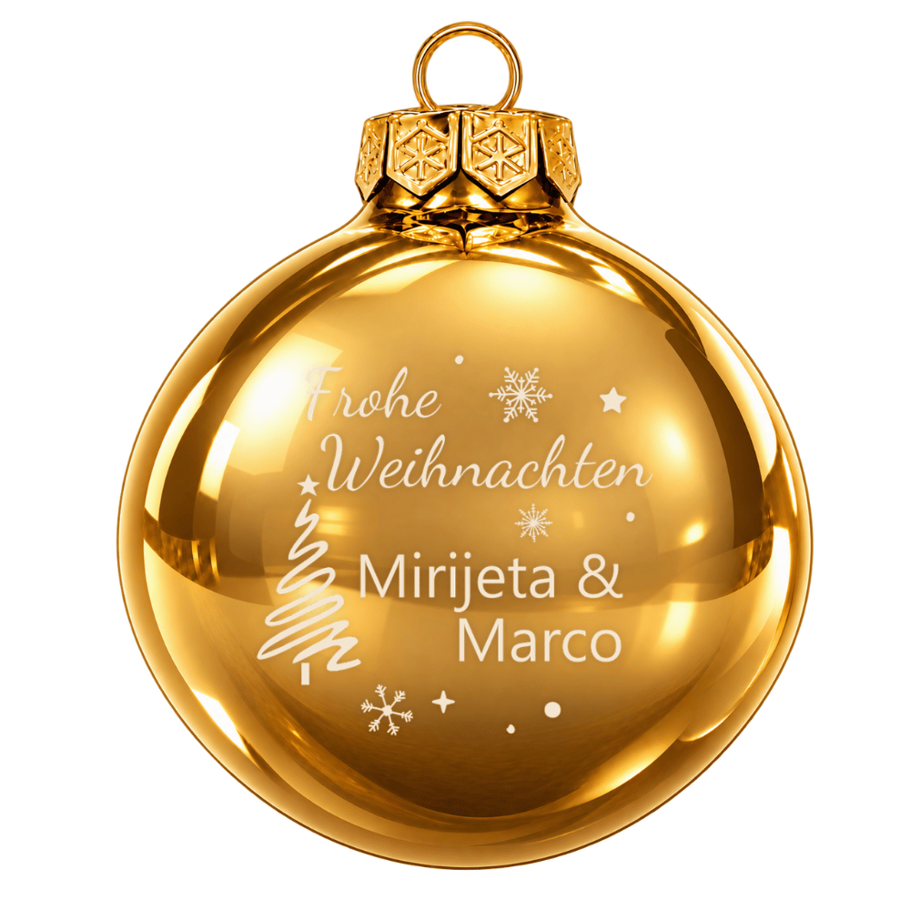 Weihnachtskugel personalisiert aus Glas – Frohe Weihnachten mit 1 oder 2 Namen