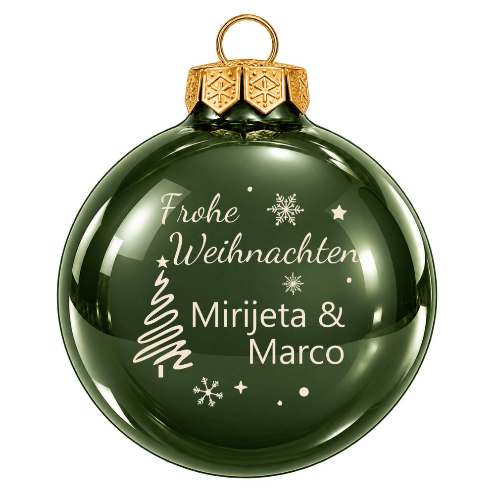 Weihnachtskugel personalisiert aus Glas – Frohe Weihnachten mit 1 oder 2 Namen