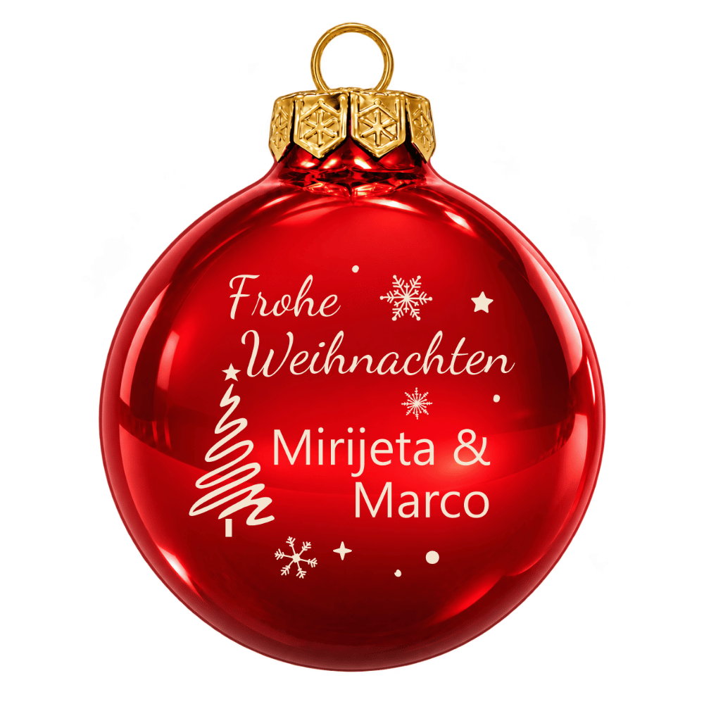 Weihnachtskugel personalisiert aus Glas – Frohe Weihnachten mit 1 oder 2 Namen