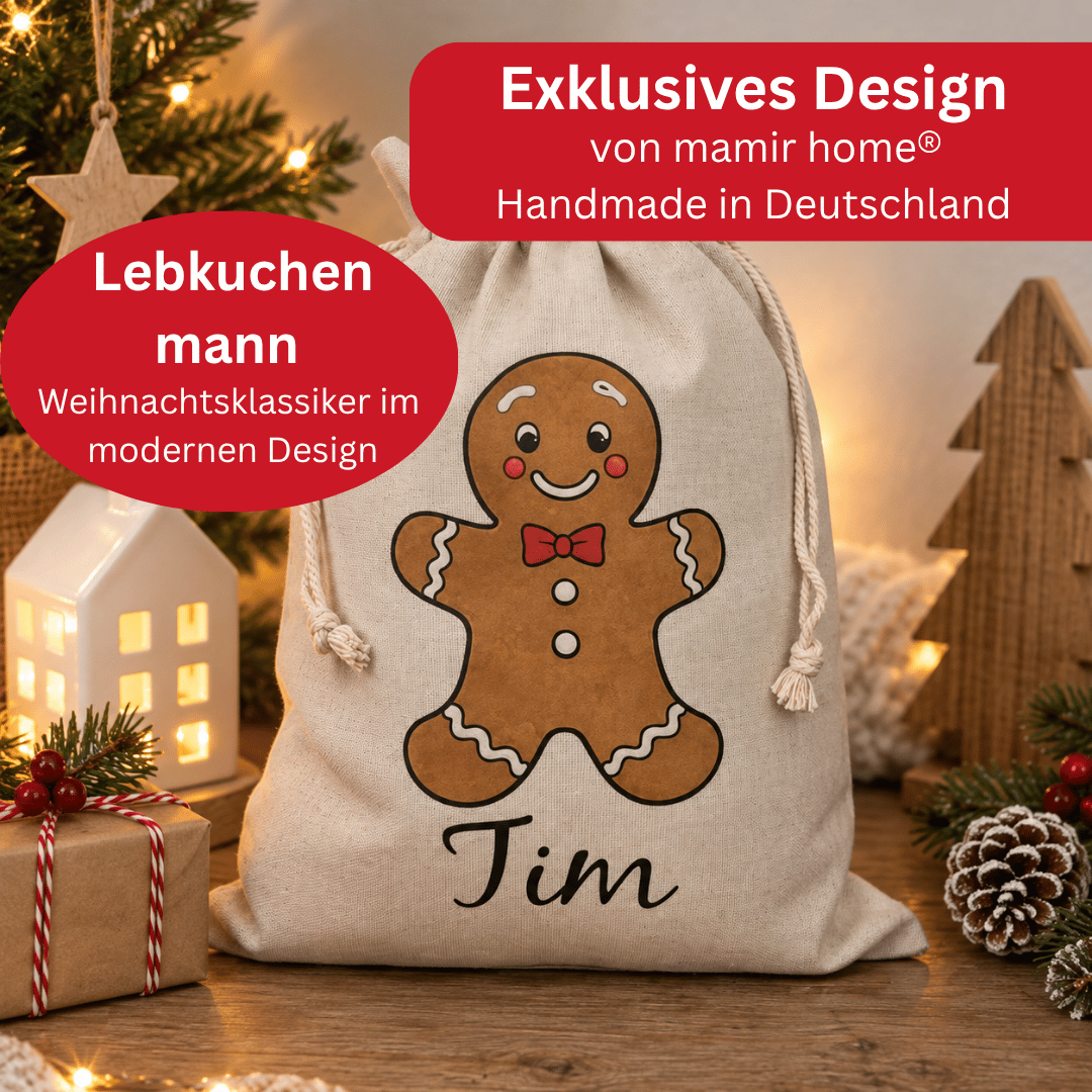 Nikolaussack mit Namen – LEBKUCHENMANN - Weihnachtssack personalisiert