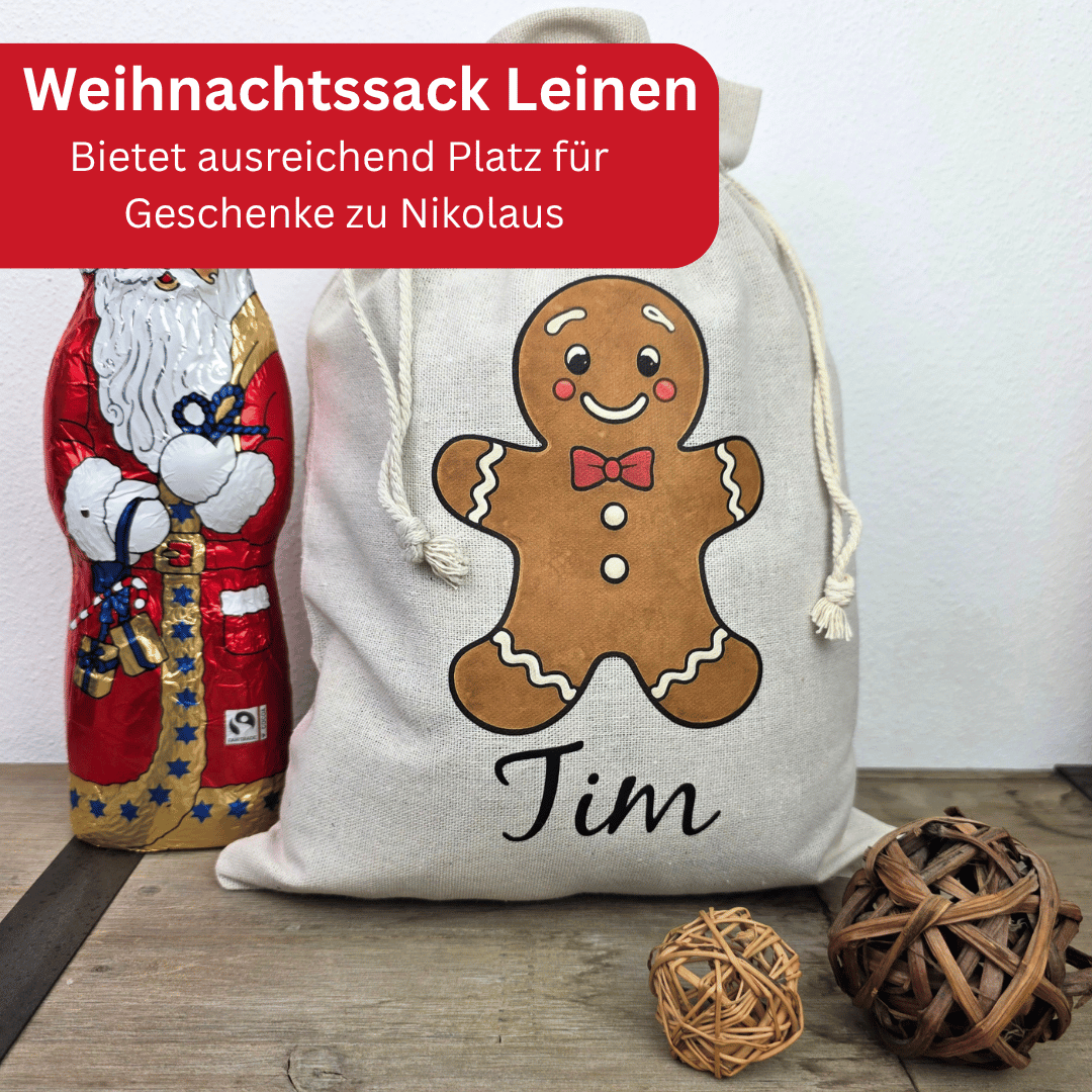 Nikolaussack mit Namen – LEBKUCHENMANN - Weihnachtssack personalisiert