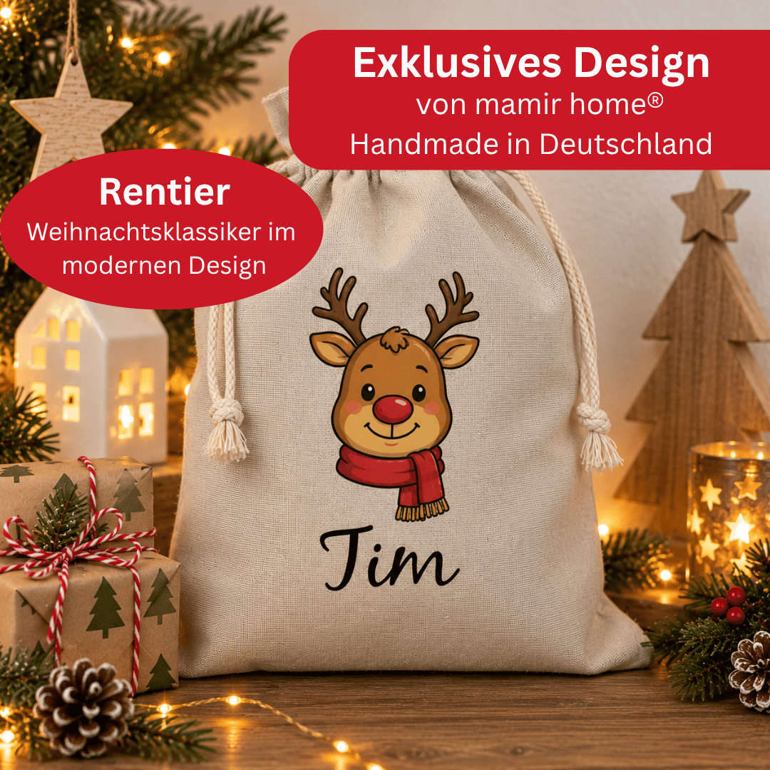 Weihnachtssack mit Namen – RENTIER - Nikolaussack personalisiert