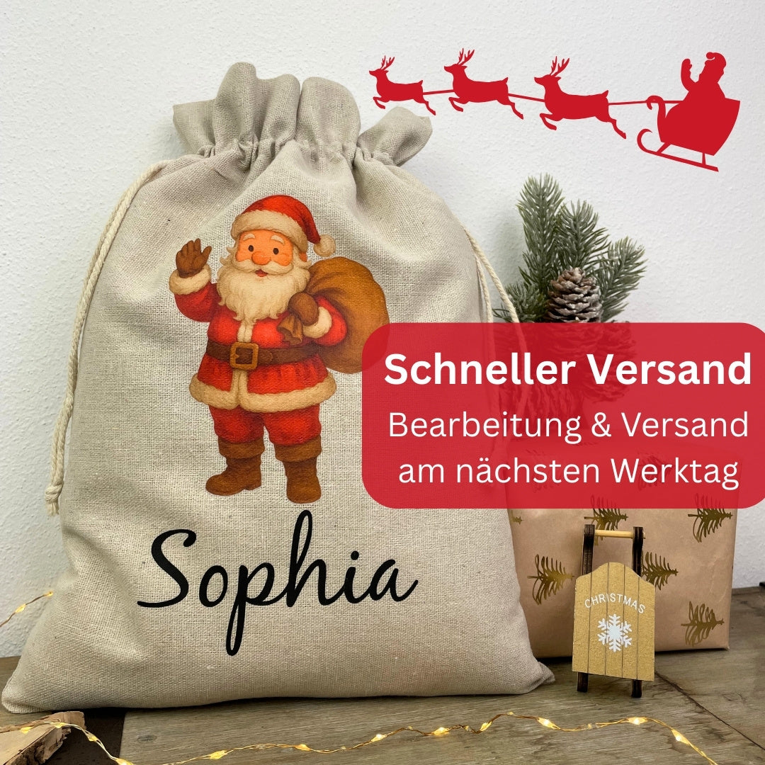 Weihnachtssack personalisiert mit Name Sophia – schneller Versand, handmade in Deutschland